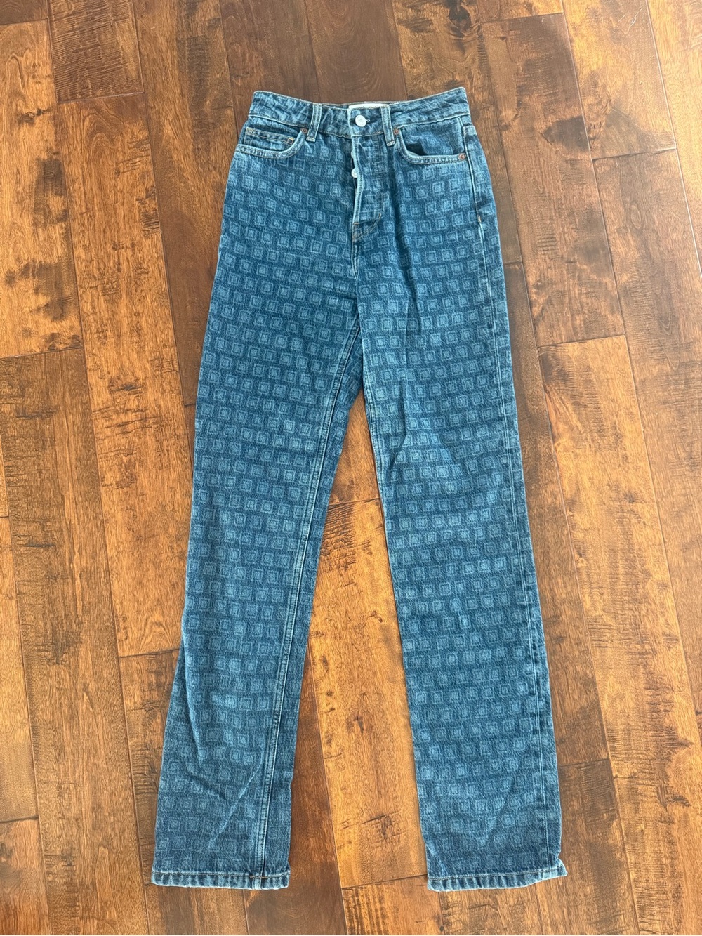 Reformation Blue Patterned Straight Jeans